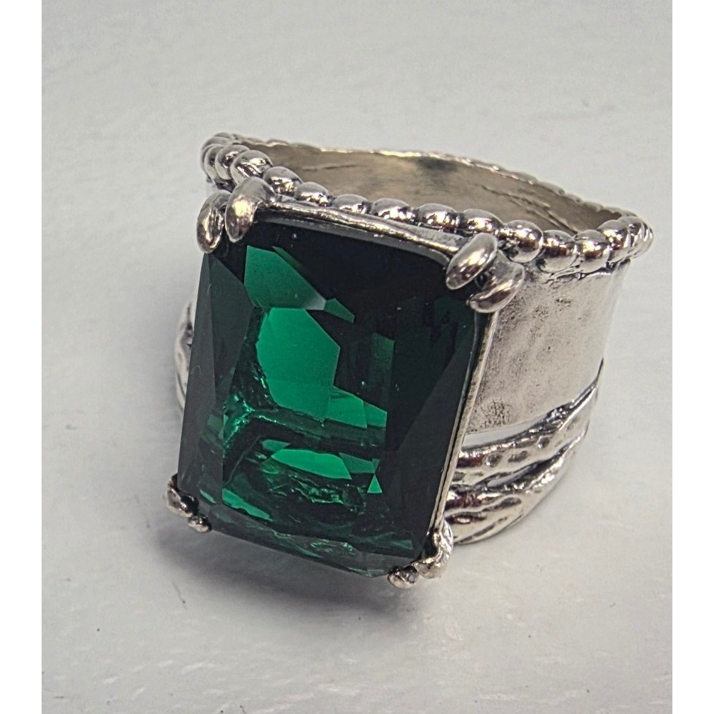 Jean‎ Rachel Bold Sterling Silver Octagon Emerald CZ Ring R21981-S-EZ-10 Size 10